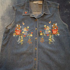 VINTAGE Cabin Creek Jean Embroidered Kitten Vest